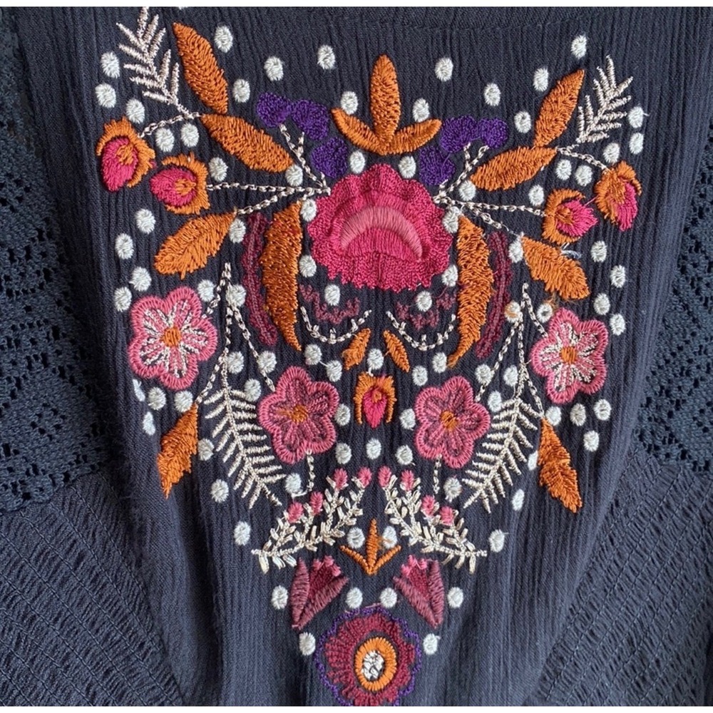 Free People Mohave A-line‎ DressMini Dress Black XS Embroidered Boho Babydoll - Picture 5 of 12